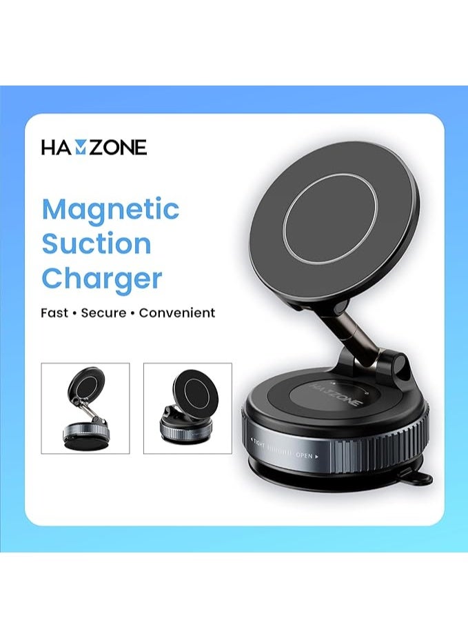 هامزون حامل هاتف مغناطيسي للسيارة، قابل للدوران 360 درجة وقابل للطي، مزود بكوب شفط وحلقة مغناطيسية، حامل هاتف صغير للسيارة مع حلقة مغناطيسية، للسيارة/المكتب/المرآة والأسطح الملساء الأخرى - Image 3